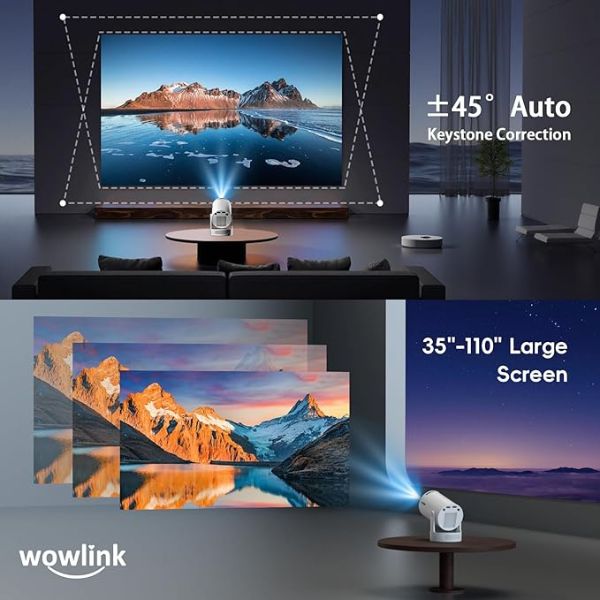 Proyector con WiFi-Bluetooth HD 4K 1080P 180° Rotable Compatibile con HDMI/TV Stick