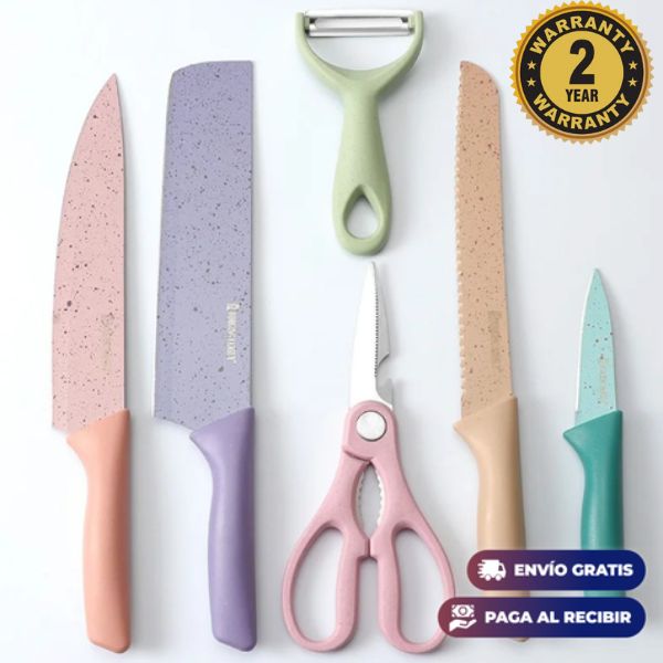 Juego de 6 cuchillos de cocina profesionales con Recubrimiento Antiadherente