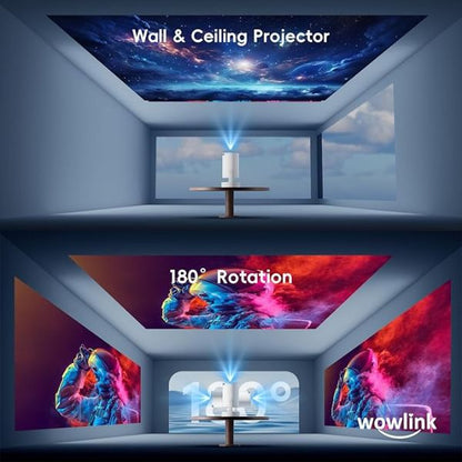 Proyector con WiFi-Bluetooth HD 4K 1080P 180° Rotable Compatibile con HDMI/TV Stick