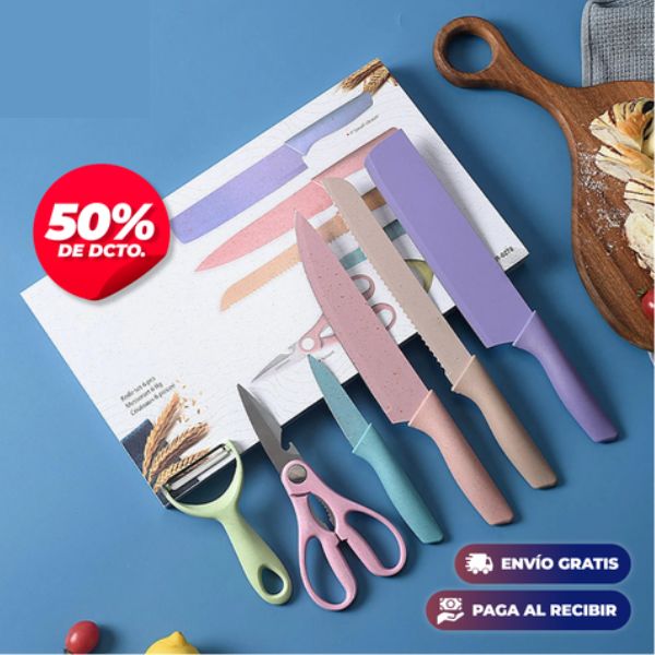 Juego de 6 cuchillos de cocina profesionales con Recubrimiento Antiadherente