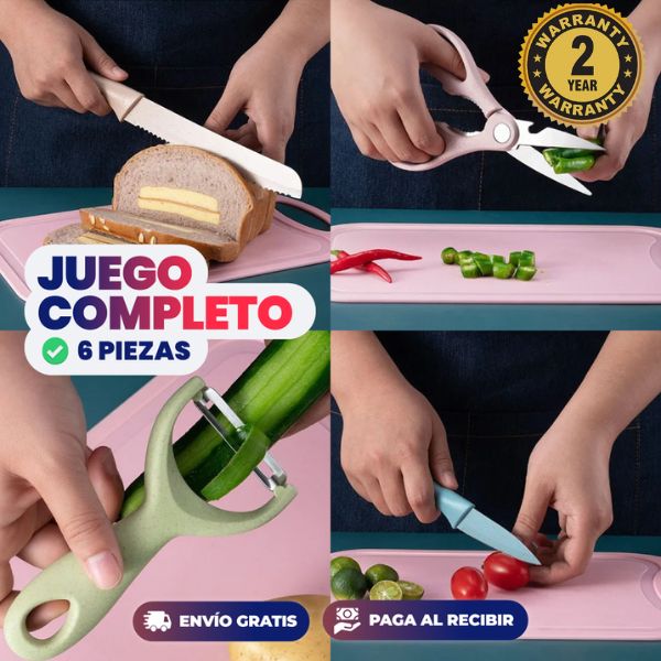 Juego de 6 cuchillos de cocina profesionales con Recubrimiento Antiadherente
