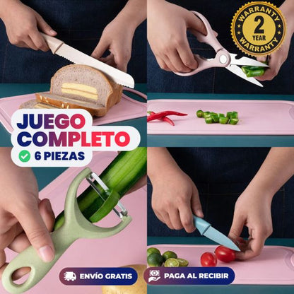 Juego de 6 cuchillos de cocina profesionales con Recubrimiento Antiadherente