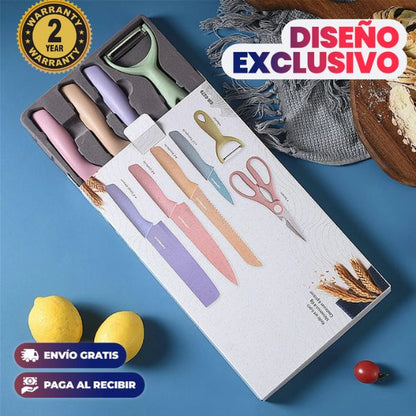 Juego de 6 cuchillos de cocina profesionales con Recubrimiento Antiadherente